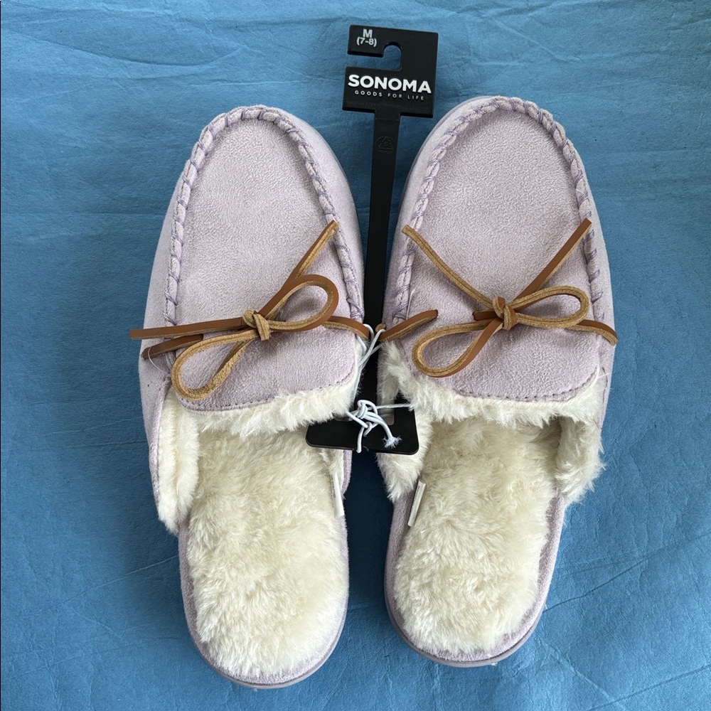 Sonoma Lavender Moccasin Slippers with Faux Fur